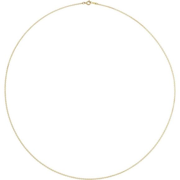 1mm 18k Yellow Gold Solid Cable Chain Spring Ring Clasp 20-in Necklace - Picture 2 of 4